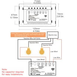 ZigBee Wall Touch Smart Light Switch With Neutral/No Neutral, No Capacitor Smart Life/Tuya 2/3 Way Control Compatible Alexa Goog