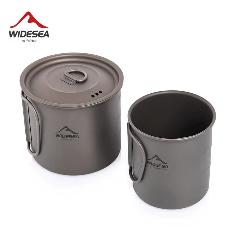 Widesea Camping Mug Titanium Cup Tourist Tableware Picnic Utensils Outdoor Kitchen Equipment Travel Cooking Set Cookware Hiking