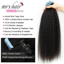 MRS HAIR Kinky Straight Tape in Extensions Tape Extensions Human Hair Cuticle Remy Yaki Tape in Hair Extensions 12-26 inch 20pcs
