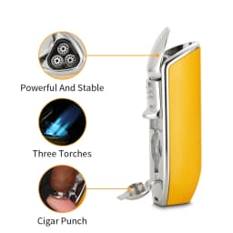 Lighter Metal 3 Jet Butane Gas Torch Smoking Lighter W/ Cigar Punch Stripe Sharp Cigar Lighter