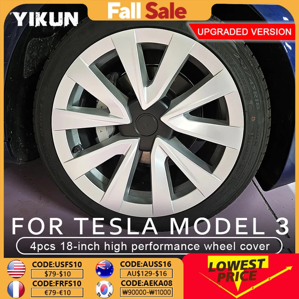 4PCS Hub Cap Performance 18 Inch Wheel Caps Automobile Replacemen Hubcap Full Rim Cover Accessories for Tesla Model 3 2018-2023