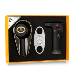 GALINER Travel Cigar Accessories Set Metal Butane Gas Lighter Cigar Cutter Tobacco Guillotine Home Ceramic Cigar Ashtrays