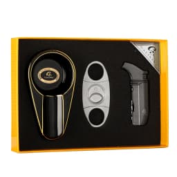 GALINER Travel Cigar Accessories Set Metal Butane Gas Lighter Cigar Cutter Tobacco Guillotine Home Ceramic Cigar Ashtrays