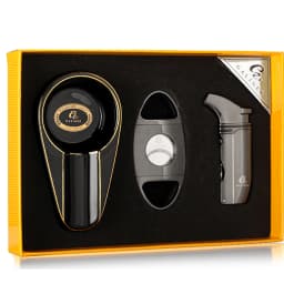 GALINER Travel Cigar Accessories Set Metal Butane Gas Lighter Cigar Cutter Tobacco Guillotine Home Ceramic Cigar Ashtrays