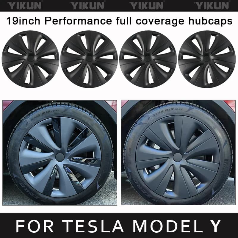 4PCS Hub Cap Performance Replacement for Tesla Model Y 19-Inch Wheel Cap Automobile Hubcap Full Rim Cover Accessories 2018-2024