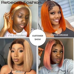 Ginger Short Bob Lace Front Wigs 100% Human Hair Wigs Lace Wigs For Women Blonde Orange Straight Brazilian Hair T Part Wig QVR