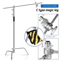 C-Stand Photography Stand Stainless Steel with Hold Arm and Grip Head Upgraded Max Height 260cm with One Adjustable Magical Leg