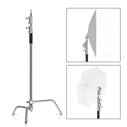 C-Stand Photography Stand Stainless Steel with Hold Arm and Grip Head Upgraded Max Height 260cm with One Adjustable Magical Leg