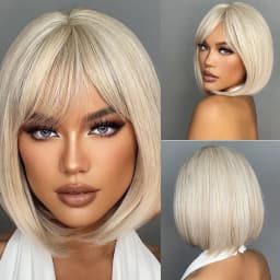 ALAN EATON Synthetic Wigs Long Straight Layered Hairstyle Ombre Black Brown Blonde Gray Ash Full Wigs with Bangs for Black Women