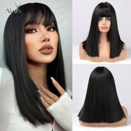 ALAN EATON Synthetic Wigs Long Straight Layered Hairstyle Ombre Black Brown Blonde Gray Ash Full Wigs with Bangs for Black Women