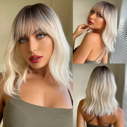 ALAN EATON Synthetic Wigs Long Straight Layered Hairstyle Ombre Black Brown Blonde Gray Ash Full Wigs with Bangs for Black Women