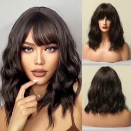 ALAN EATON Synthetic Wigs Long Straight Layered Hairstyle Ombre Black Brown Blonde Gray Ash Full Wigs with Bangs for Black Women