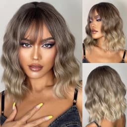 ALAN EATON Synthetic Wigs Long Straight Layered Hairstyle Ombre Black Brown Blonde Gray Ash Full Wigs with Bangs for Black Women