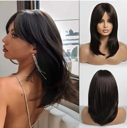 ALAN EATON Synthetic Wigs Long Straight Layered Hairstyle Ombre Black Brown Blonde Gray Ash Full Wigs with Bangs for Black Women