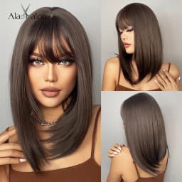 ALAN EATON Synthetic Wigs Long Straight Layered Hairstyle Ombre Black Brown Blonde Gray Ash Full Wigs with Bangs for Black Women