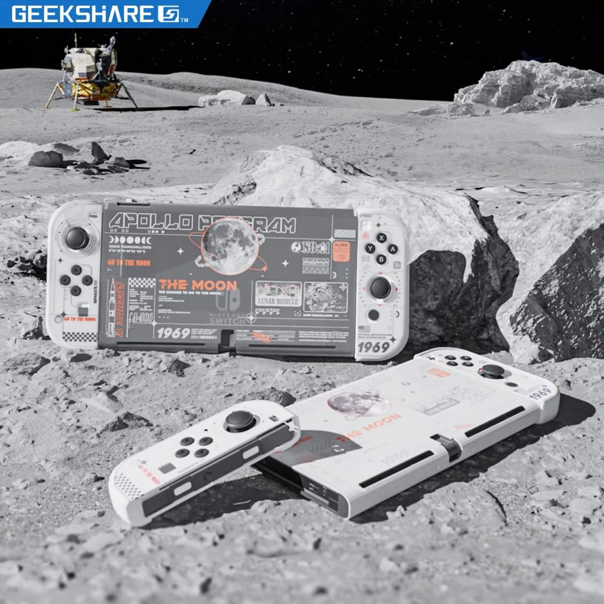 GeekShare Go To the Moon Protect Shell Compatible for Regular Switch / Switch OLED Transparent Hard Case Cover