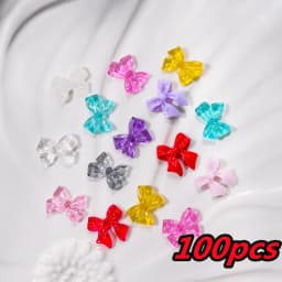 600/500/100Pcs Mixed Resin Bow/Flowers Nail Art Charms 3D Colorful Acrylic Bow Fairy Rhinestone Decor DIY Christmas Bow Parts