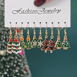 10/40pcs New Christmas Set Cross Border Cartoon Dripping Oil Elk Santa Claus Christmas Tree Earrings for Women