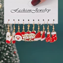10/40pcs New Christmas Set Cross Border Cartoon Dripping Oil Elk Santa Claus Christmas Tree Earrings for Women