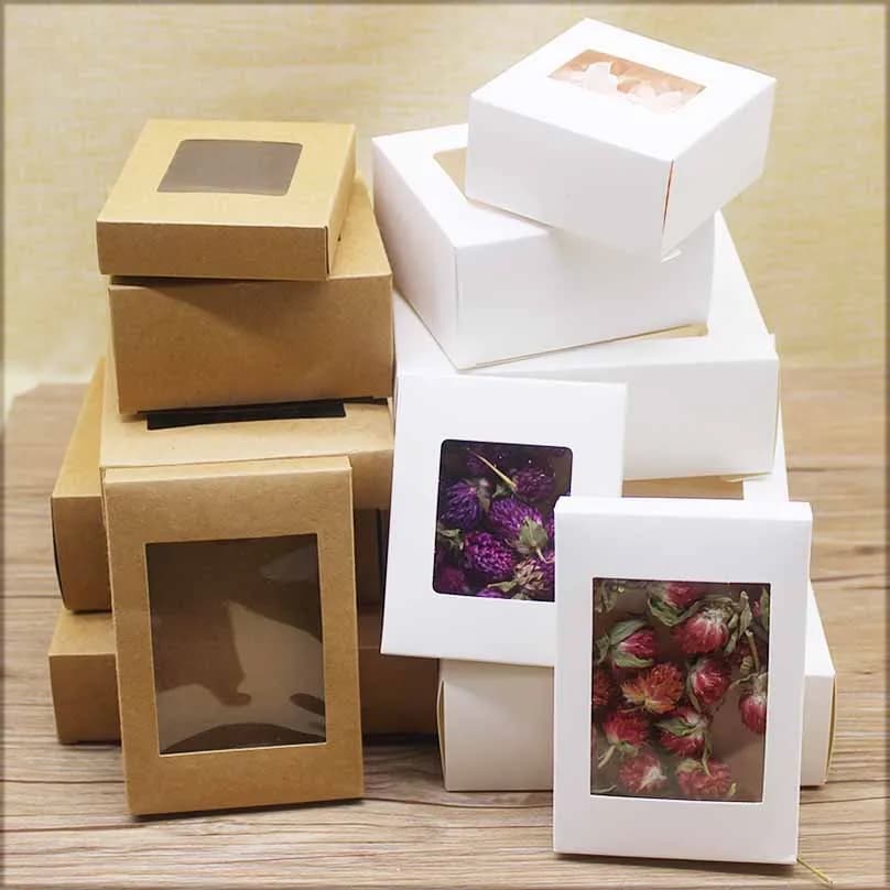 10pcs DIY Gifts Package with Window White/Kraft Christmas Gifts Box Cake Packaging For Wedding Home Party Muffin Packaging Box