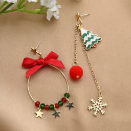 New Christmas Ribbon Star Long Tassel Earrings for Women Delicate Crystal Bowknot Hollow Bell Drop Earring Xmas Festival Jewelry