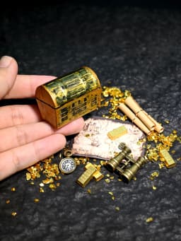 A Miniature Pirate-Style Treasure Hunting Ornament, Imitation Gold, Christmas Gift, 1/6, 1/12 Dollhouse Decoration, Model House Accessories, Photography Props, Micro-Landscape Ornament, Miniatures Decoration, Small Gifts, Giveaways, Home Decor