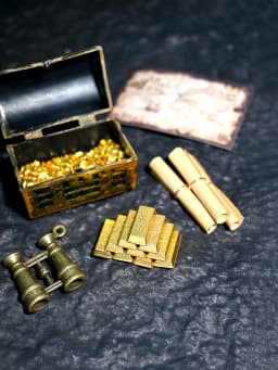 A Miniature Pirate-Style Treasure Hunting Ornament, Imitation Gold, Christmas Gift, 1/6, 1/12 Dollhouse Decoration, Model House Accessories, Photography Props, Micro-Landscape Ornament, Miniatures Decoration, Small Gifts, Giveaways, Home Decor