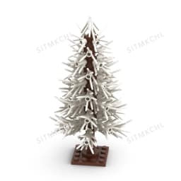 Pine Tree Model - Snowy Christmas Tree Street Decoration DIY Building Block Kit, Compatible with Major Brands