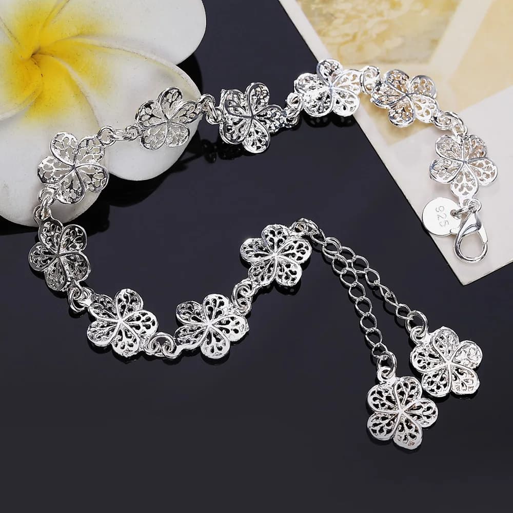 Christmas gifts flower chain fashion 925 Sterling Silver Bracelet for woman fine luxury jewelry Wedding party Popular brands