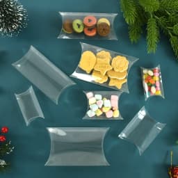 10pcs Pillow Shape Clear PVC Candy Box Transparent Gift Packaging Box Wedding Birthday Party Favors Decor Christmas Box Supplies