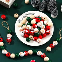 Random Size Quantity Christmas Wooden Beads Christmas Wooden Beads Christmas Round Beads Winter Pine Round Beads Natural Wood