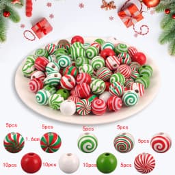 Random Size Quantity Christmas Wooden Beads Christmas Wooden Beads Christmas Round Beads Winter Pine Round Beads Natural Wood