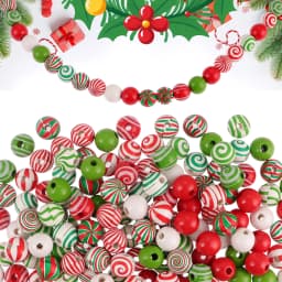Random Size Quantity Christmas Wooden Beads Christmas Wooden Beads Christmas Round Beads Winter Pine Round Beads Natural Wood