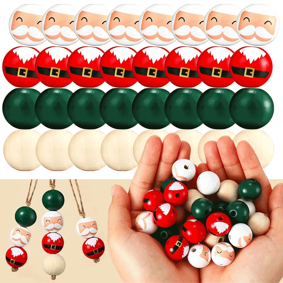 Random Size Quantity Christmas Wooden Beads Christmas Wooden Beads Christmas Round Beads Winter Pine Round Beads Natural Wood