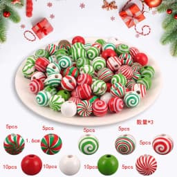 Random Size Quantity Christmas Wooden Beads Christmas Wooden Beads Christmas Round Beads Winter Pine Round Beads Natural Wood