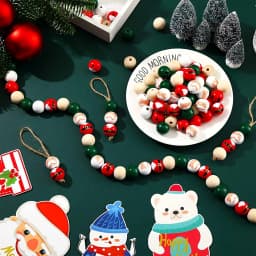 Random Size Quantity Christmas Wooden Beads Christmas Wooden Beads Christmas Round Beads Winter Pine Round Beads Natural Wood
