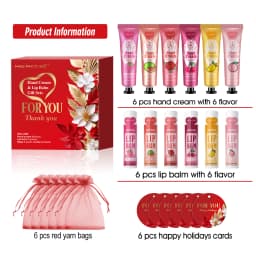 24PCS/Box Bulk Lip Balm Bulk Hand Cream Bulk Red Thank You Card and Red Gauze Bag Newlywed Thank You Gifts to Guests Christmas