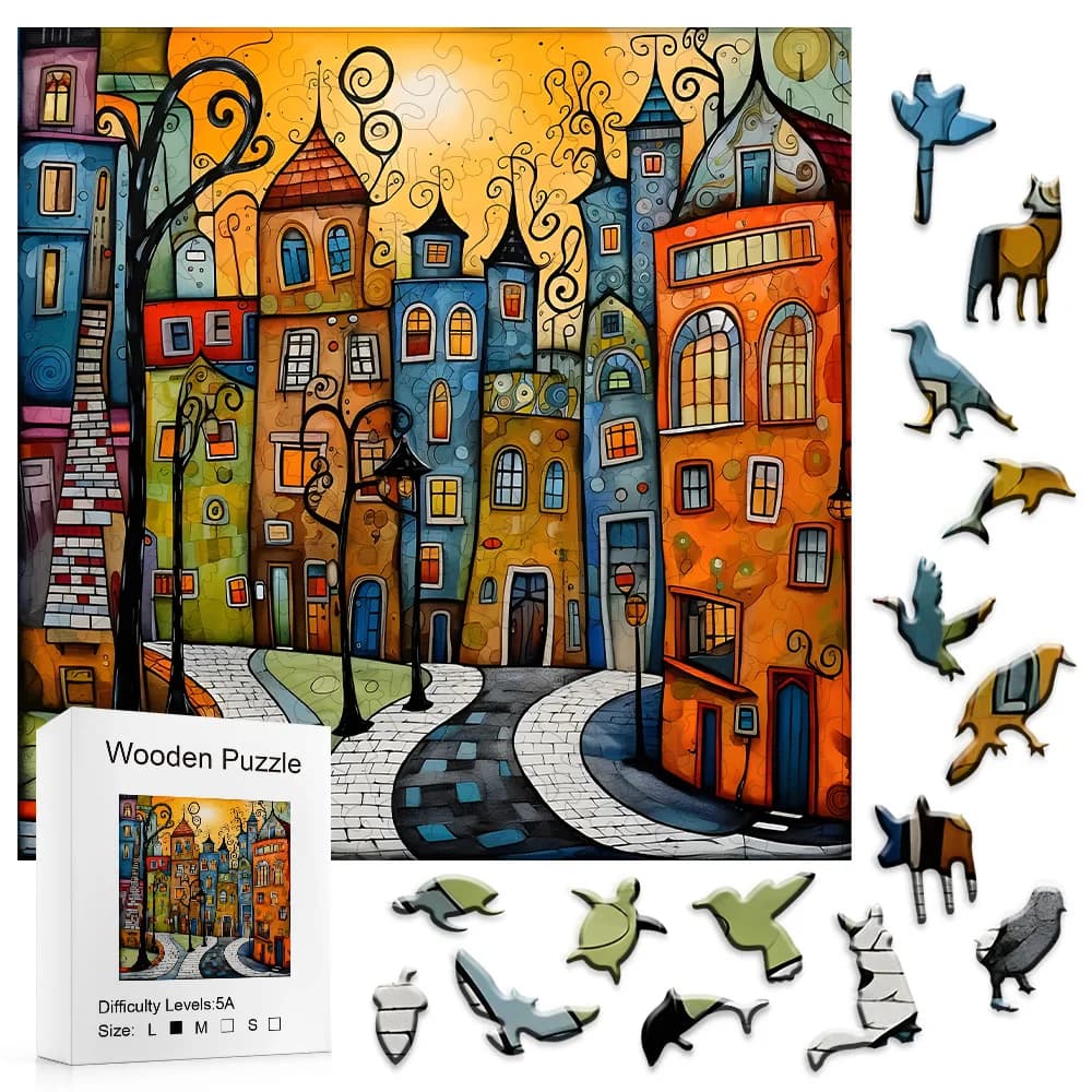 Unique Cartoon City Wooden Puzzle - Creative Irregular Shape Christmas, Birthday, and Holiday Perfect Gift Suitable for Friends
