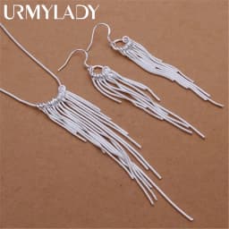 Fine 925 Sterling Silver Jewelry Sets for Women 18 Inches Tassel Lines Necklace Earrings Fashion Party Wedding Christmas Gifts