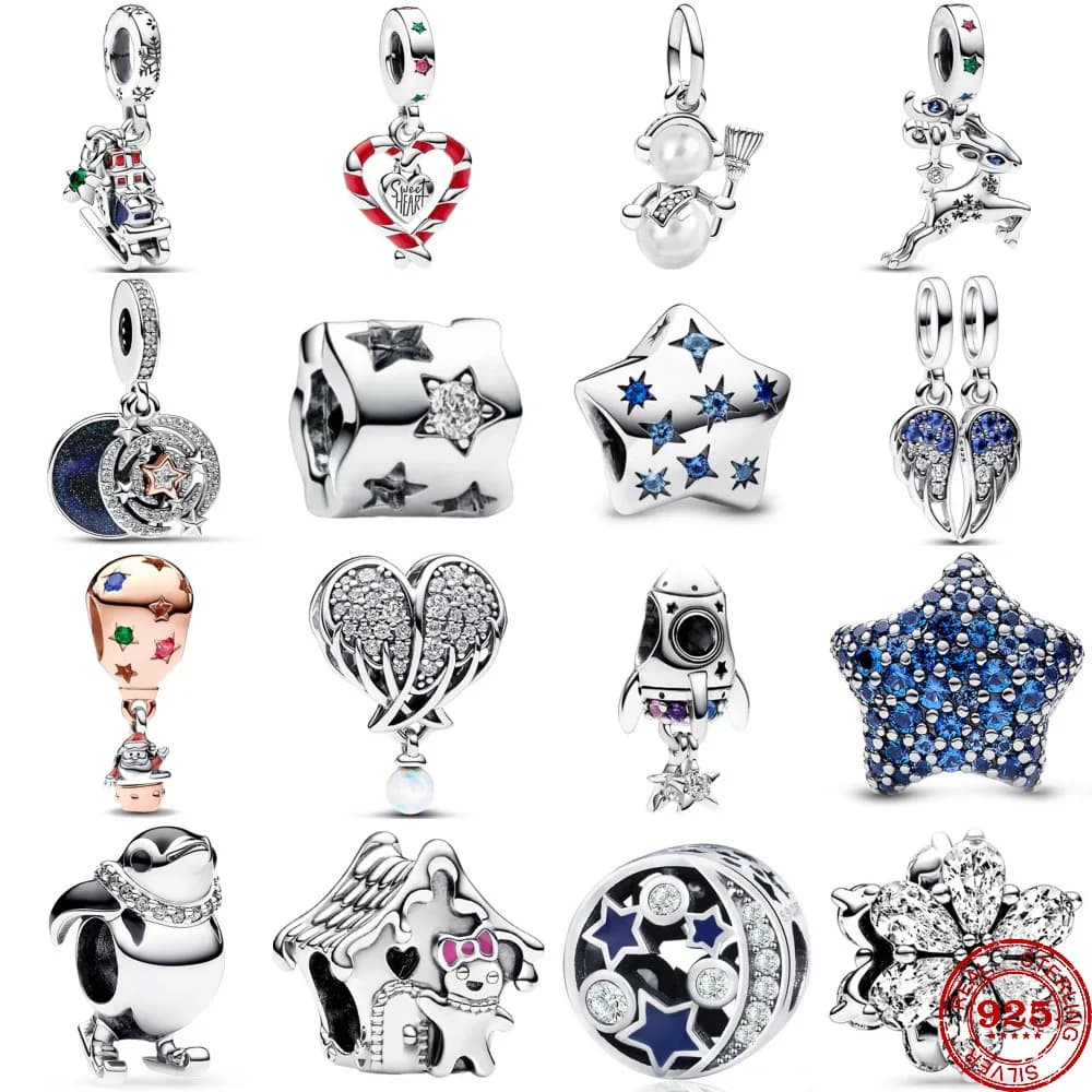2024 New 925 Sterling Silver Christmas Santa Snowman Stars Pendant Charms Beads fit Original Pendant Bracelet DIY Women Jewelry