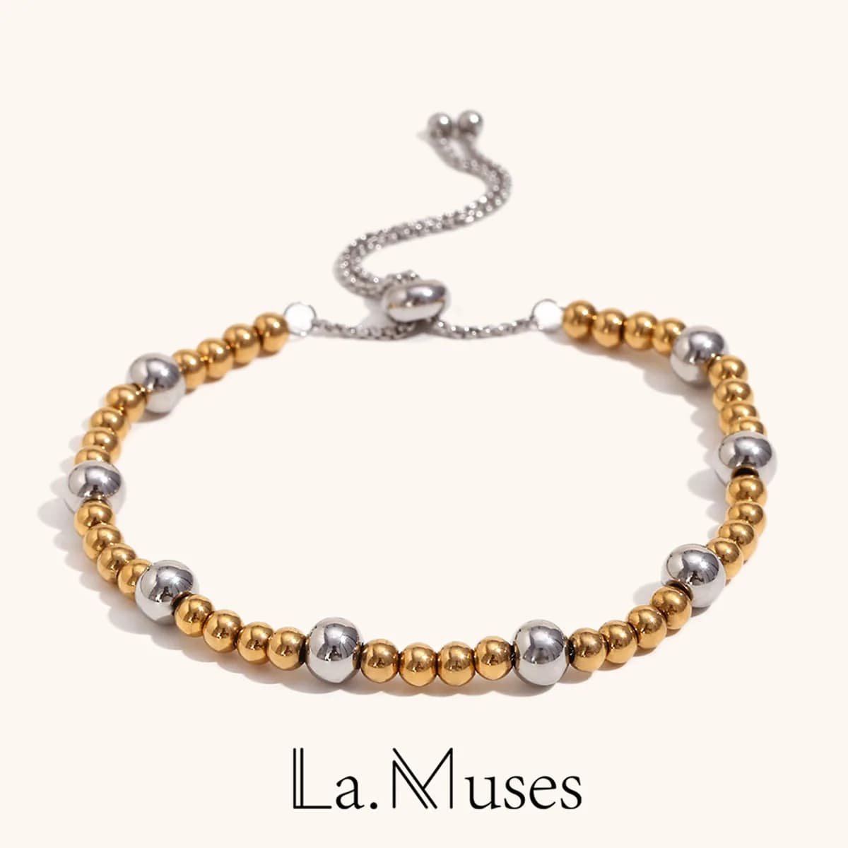 La.Muses Gold And Slver Two-color Bead Stainless Steel Women's Chain Bracelet Simplicity Women's Jewelry Christmas Gifts