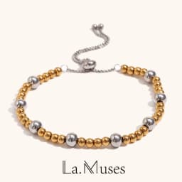 La.Muses Gold And Slver Two-color Bead Stainless Steel Women's Chain Bracelet Simplicity Women's Jewelry Christmas Gifts