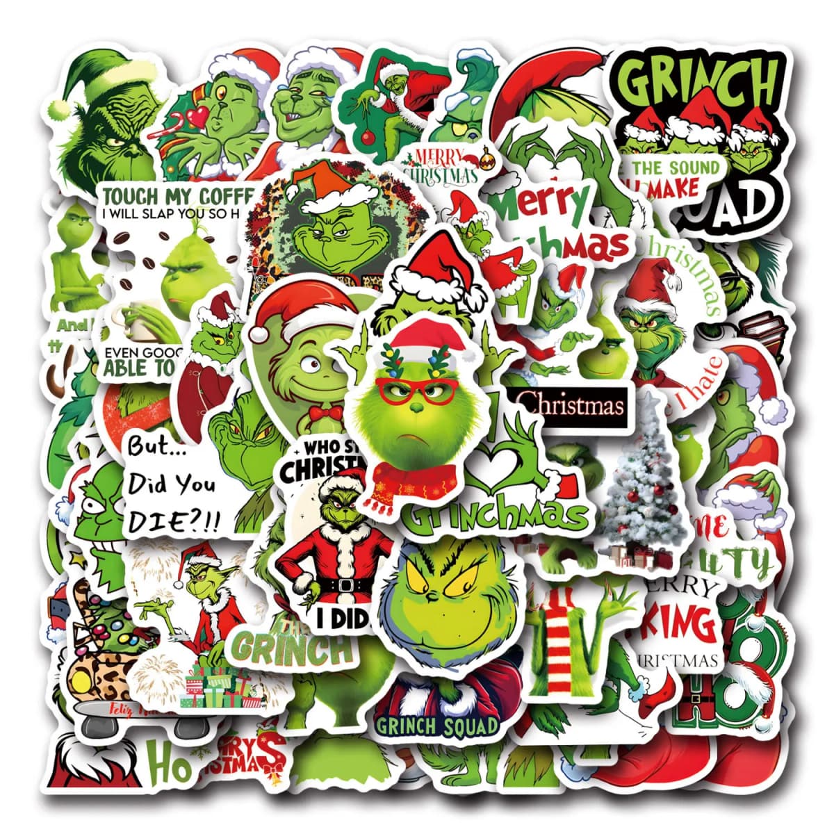 55Pcs Grinch Stickers Christmas Creative Graffiti Stickers DIY Luggage Phone Waterproof Stickers