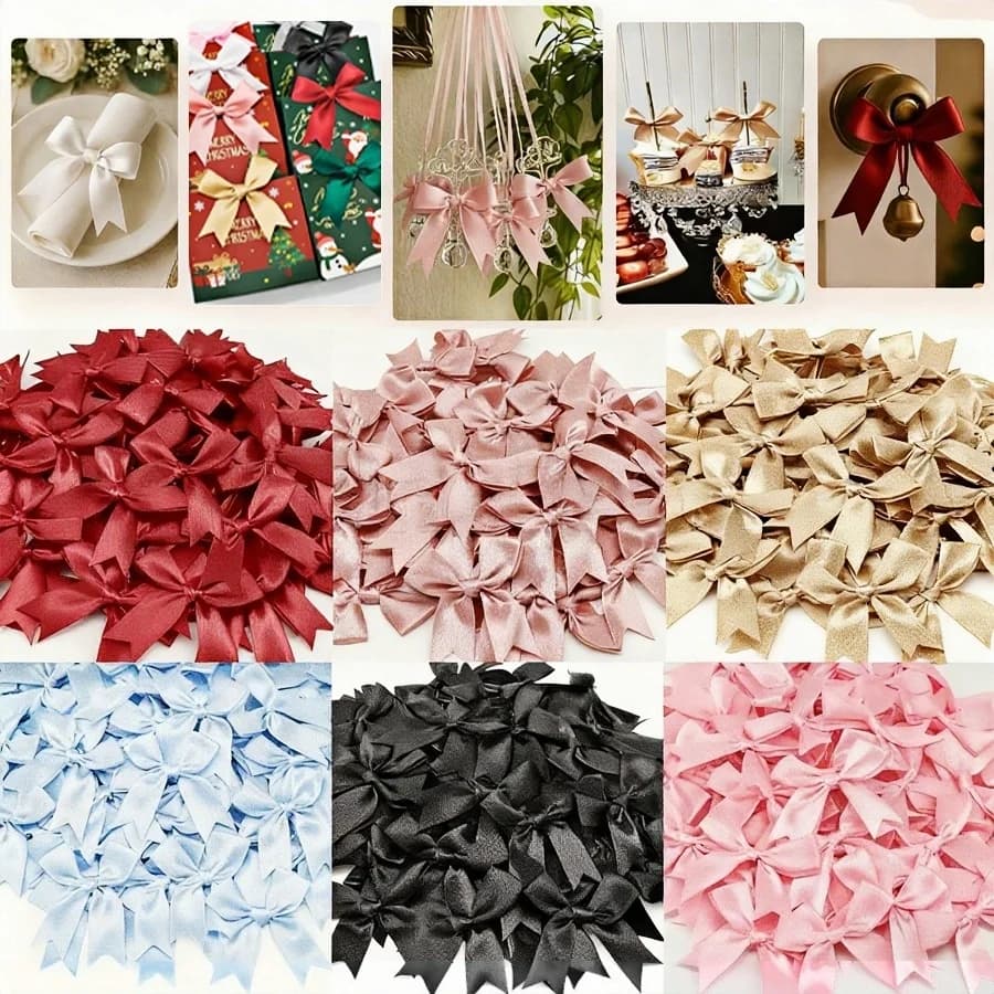 200pcs 2.5cm Mini Satin Ribbon Bows DIY Crafts Accessories Wedding Christmas Party Envelope Gift Packaging Decoration