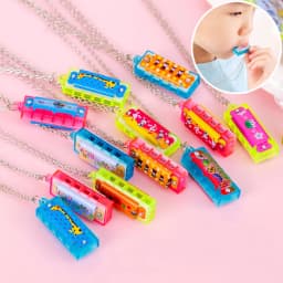 10/100Pcs Cartoon Mini Harmonica with Necklace Musical Toy for Kids Birthday Party Favors Pinata Fillers Boy Girl Christmas Gift