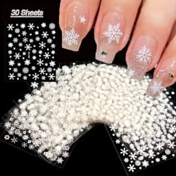 30pcs Sheets Christmas 3D Nail Art Stickers Decals Nail Art Supplies for Women And S - Self-Adhesive Cartoon Snowflake Snowman