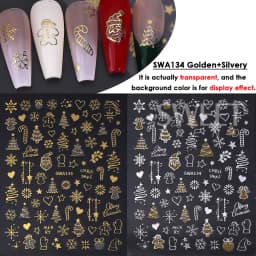 2pcs Gold Silver Christmas 3D Nail Stickers Reflective Glitter Xmas Tree Gingerbread Snowflakes Adhesive Decals Winter Manicure