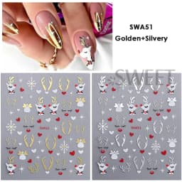 2pcs Gold Silver Christmas 3D Nail Stickers Reflective Glitter Xmas Tree Gingerbread Snowflakes Adhesive Decals Winter Manicure