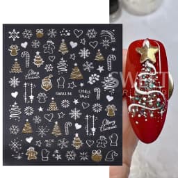 2pcs Gold Silver Christmas 3D Nail Stickers Reflective Glitter Xmas Tree Gingerbread Snowflakes Adhesive Decals Winter Manicure