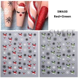 2pcs Gold Silver Christmas 3D Nail Stickers Reflective Glitter Xmas Tree Gingerbread Snowflakes Adhesive Decals Winter Manicure